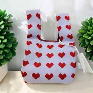 NWT Red Hearts Compact Stylish Essentials Handheld Bag